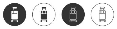 Seyahat simgesi için siyah bavul beyaz arkaplanda izole edildi. Seyahat bagaj tabelası. Seyahat bagaj ikonu. Çember düğmesi. Vektör.