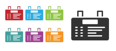 Siyah Havaalanı tahta simgesi beyaz arkaplanda izole edildi. Mekanik skor tabelası. Havaalanındaki reklam panosundaki uçuş bilgileri. Simgeleri renklendirin. Vektör.