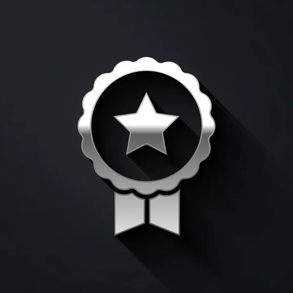 Stříbrná Medaile Ikonou Hvězdy Izolované Černém Pozadí Znamení Vítězů Medaile — Stockový vektor