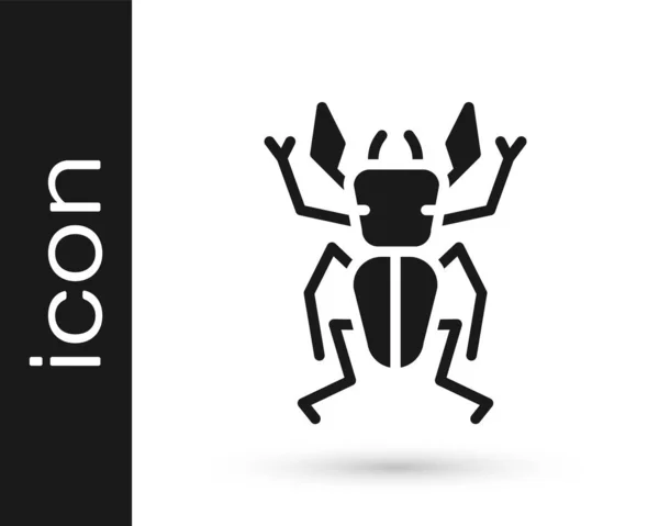 Black Beetle Deer Icon Isolated White Background Horned Beetle Big — Stock Vector