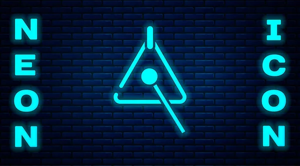 Glowing Neon Triangle Musical Instrument Icon Isolated Brick Wall Background — Stock Vector