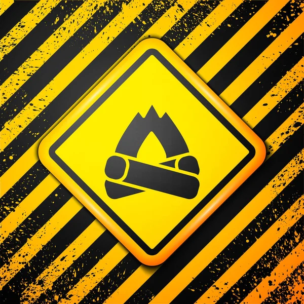 Ікона Black Campfire Ізольована Жовтому Тлі Спаліть Багаття Дровами Перестерігаючий — стоковий вектор