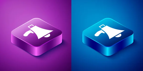Isometric Megaphone Icon Isolated Blue Purple Background Speaker Sign Square — Stock Vector