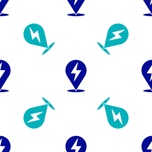 Blue Lightning Bolt Icon Isolated Seamless Pattern White Background Flash — Stock Vector