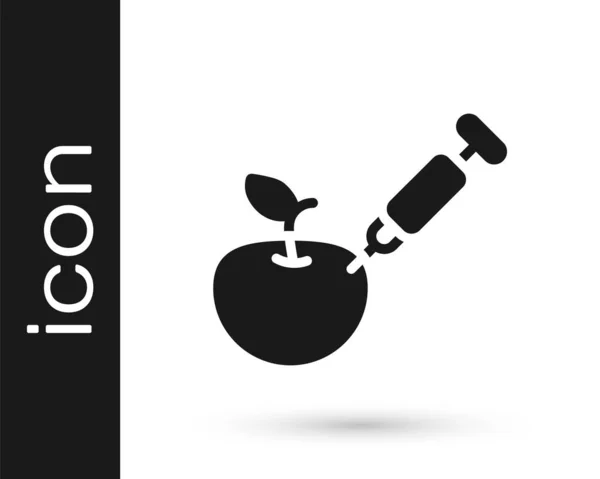 Icône Pomme Génétiquement Modifiée Noire Isolée Sur Fond Blanc Fruits — Image vectorielle