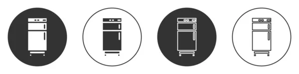 Ícone Frigorífico Preto Isolado Fundo Branco Frigorífico Congelador Geladeira Tecnologia —  Vetores de Stock