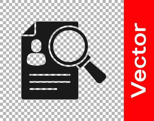 Black Document Paper Analysis Magnifying Glass Icon Isolated Transparent Background — Stock Vector