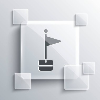 Gri arkaplanda gri bayrak simgesi izole edildi. Yer belirleyici sembol. Kare cam paneller. Vektör.