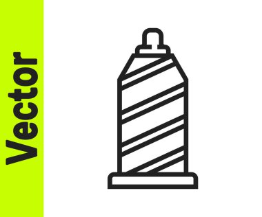 Beyaz arkaplanda izole edilmiş siyah çizgi dikiş ipliği. İplik makarası. İplik kutusu. Vektör İllüstrasyonu.