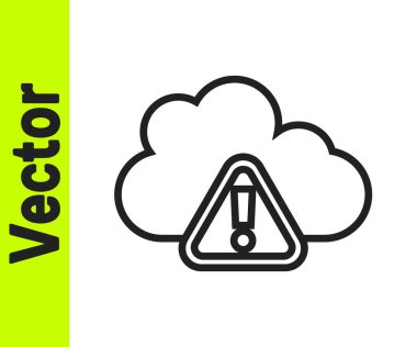 Siyah çizgi fırtına uyarı simgesi beyaz arkaplanda izole edildi. Üçgen sembollü ünlem işareti. Fırtınanın hava durumu ikonu. Vektör.