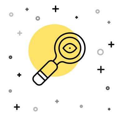 Beyaz arka planda siyah çizgi büyüteç simgesi izole edildi. Arama, odaklanma, yakınlaştırma, iş sembolü. Rastgele dinamik şekiller. Vektör.