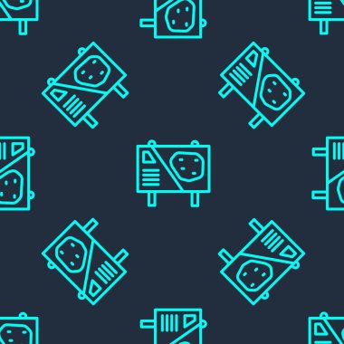 Yeşil çizgi eğlence parkı reklam panosu simgesi mavi arka planda izole edilmiş pürüzsüz desen. Tatilde eğlence. Vektör.