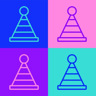 Pop Art Line Parti şapka simgesi renk arkaplanda izole edildi. Doğum günü şapkası. Vektör.