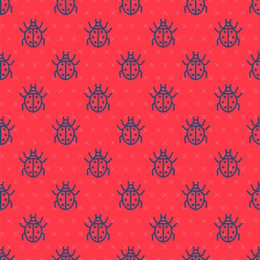 Mavi çizgi Mite simgesi kırmızı arkaplanda izole edilmiş. Vektör.