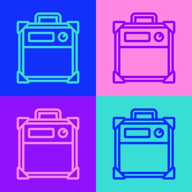 Pop sanat çizgisi Gitar amplifikatörü simgesi renk arkaplanında izole edildi. Müzik aleti. Vektör.