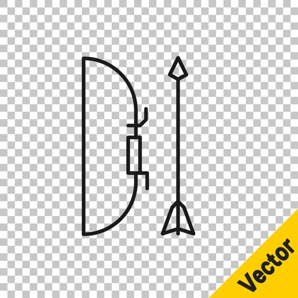 Черная Линия Лук Стрела Колчане Значок Изолирован Прозрачном Фоне Векторная — стоковый вектор
