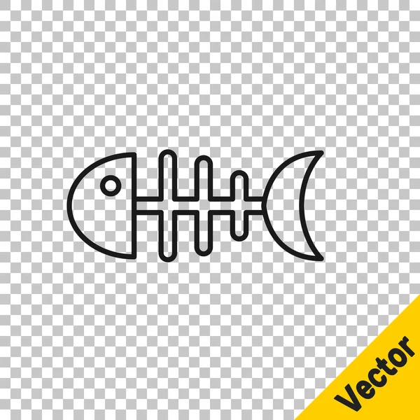 Черная Линия Фиш Скелет Значок Изолирован Прозрачном Фоне Знак Рыбьей — стоковый вектор