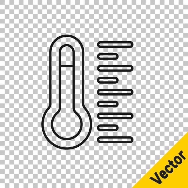 Ligne Noire Thermomètre Météorologique Icône Mesure Isolé Sur Fond Transparent — Image vectorielle