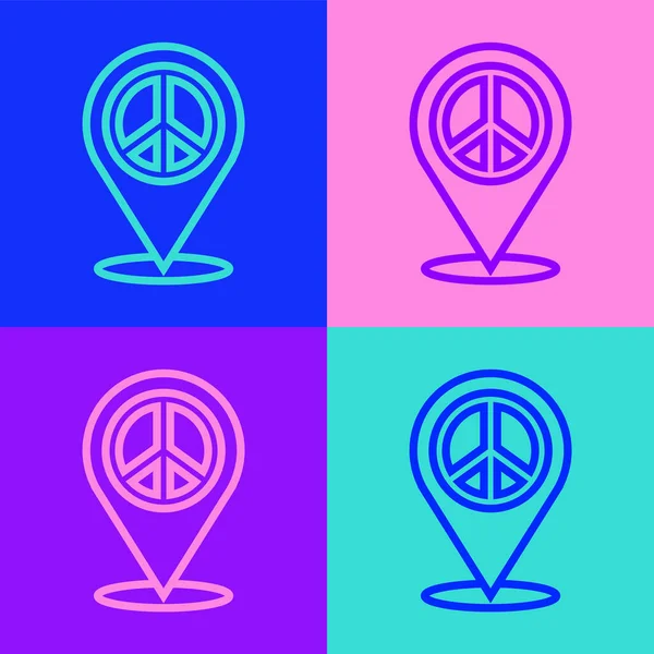 Pop Art Line Konumu Barış Simgesi Renk Arkaplanında Izole Edildi — Stok Vektör