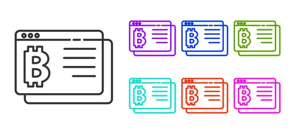 Zwarte Lijn Cryptogeld Munt Bitcoin Pictogram Geïsoleerd Witte Achtergrond Fysiek — Stockvector