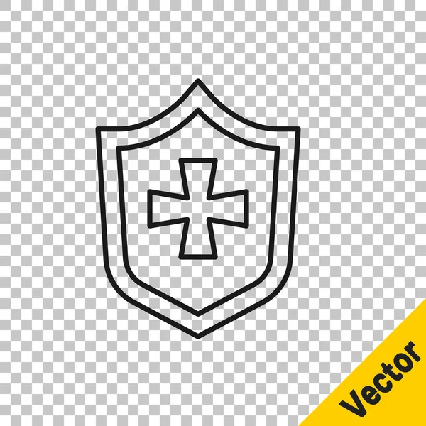 Черная Линия Щит Значок Изолирован Прозрачном Фоне Знак Охранника Безопасность — стоковый вектор