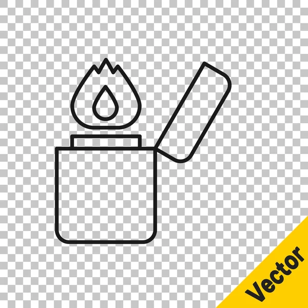 Schwarze Linie Feuerzeug Symbol Isoliert Auf Transparentem Hintergrund Vektor — Stockvektor