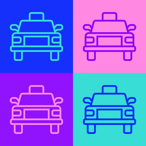 Pop Art Linie Taxi Auto Symbol Isoliert Auf Farbigem Hintergrund — Stockvektor
