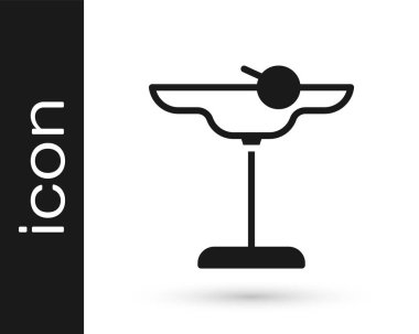 Beyaz arka planda izole edilmiş limon ikonlu siyah Margarita kokteyl bardağı. Vektör.