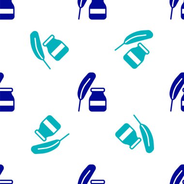 Mavi Tüy ve mürekkep hokkası simgesi beyaz arkaplandaki kusursuz deseni izole etti. Vektör.