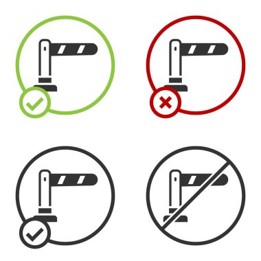 Beyaz arka planda siyah demiryolu bariyeri simgesi izole edildi. Çember düğmesi. Vektör.