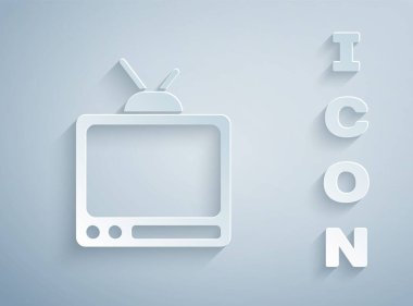 Kağıt kesiği Retro TV simgesi gri arkaplanda izole edildi. Televizyon tabelası. Kağıt sanatı tarzı. Vektör.