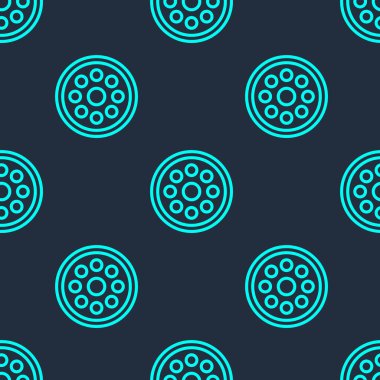 Elbise simgesi için yeşil çizgi dikiş düğmesi mavi arkaplanda izole edilmiş pürüzsüz desen. Giysi düğmesi. Vektör İllüstrasyonu.