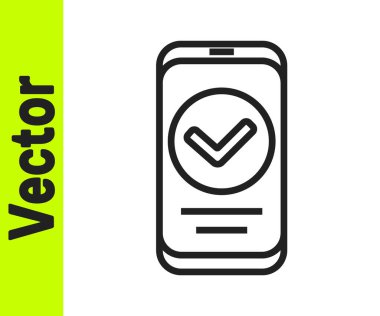 Siyah çizgi Akıllı Telefon, beyaz arkaplanda izole edilmiş cep telefonu simgesi. Vektör.