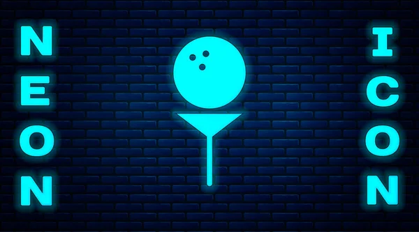 Glödande Neon Golfboll Tee Ikon Isolerad Tegelvägg Bakgrund Vektor Illustration — Stock vektor