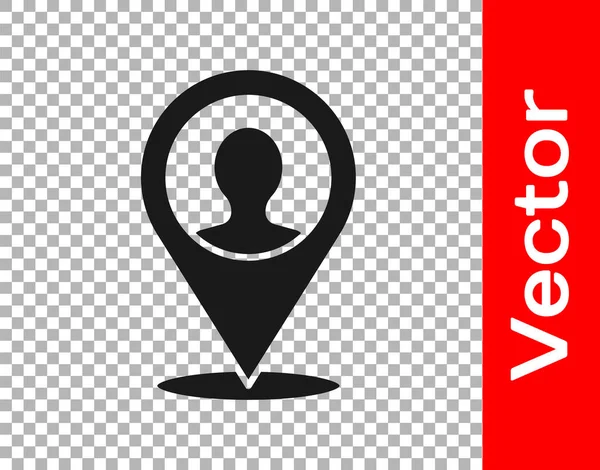 Black Map Marker Mit Der Silhouette Eines Personensymbols Auf Transparentem — Stockvektor