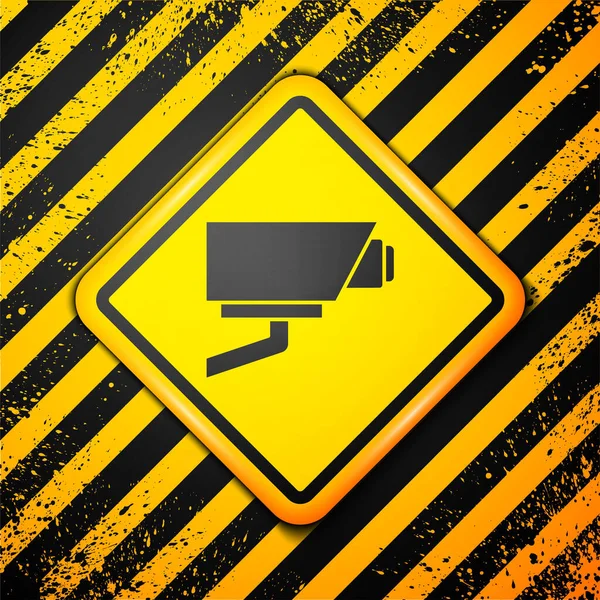 Icono Cámara Black Security Aislado Sobre Fondo Amarillo Señal Advertencia — Vector de stock