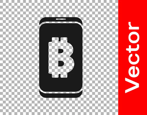 Fekete Bányászat Bitcoin Mobil Ikon Elszigetelt Átlátszó Háttérrel Kriptovaluta Bányászat — Stock Vector