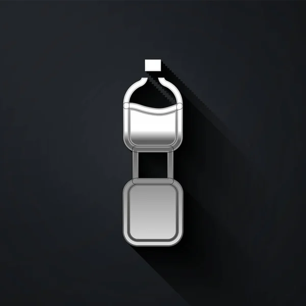 Zilveren Fles Water Pictogram Geïsoleerd Zwarte Achtergrond Soda Aqua Bordje — Stockvector