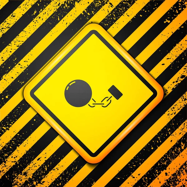Μαύρη Μπάλα Στο Εικονίδιο Αλυσίδας Που Απομονώνεται Κίτρινο Φόντο Σημάδι — Διανυσματικό Αρχείο