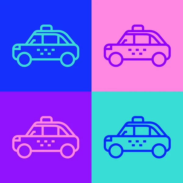 Поп Арт Линии Такси Автомобиль Значок Изолирован Цветном Фоне Вектор — стоковый вектор