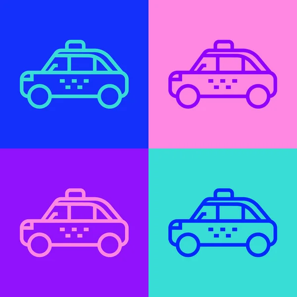 Pop Art Line Taxi Samochód Ikona Izolowana Tle Koloru Wektor — Wektor stockowy