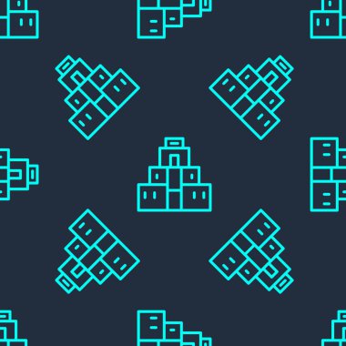 Maya ikonundaki yeşil çizgi Chichen Itza mavi arka plandaki kusursuz deseni izole etti. Antik Maya piramidi. Meksika 'nın ünlü anıtı. Vektör.