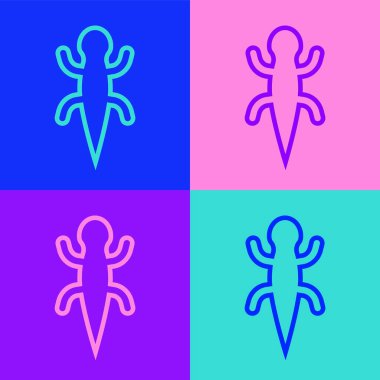 Pop sanat çizgisi Kertenkele simgesi renk arkaplanında izole edildi. Vektör.