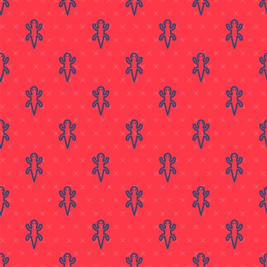 Mavi çizgi kertenkele simgesi kırmızı arkaplanda izole edilmiş. Vektör.