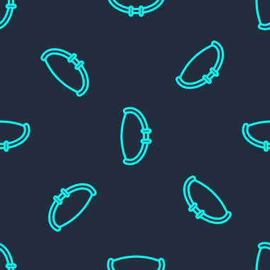 Yeşil çizgi ortaçağ yay ikonu mavi arka planda izole edilmiş pürüzsüz desen. Ortaçağ silahı. Vektör.