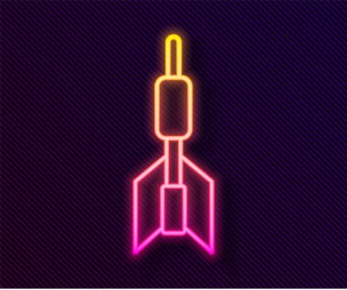 Parlayan neon çizgi ok simgesi siyah arkaplanda izole edildi. Vektör.