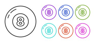 Siyah çizgi bilardo bilardo topu ikonu beyaz arka planda izole edildi. Simgeleri renklendirin. Vektör.