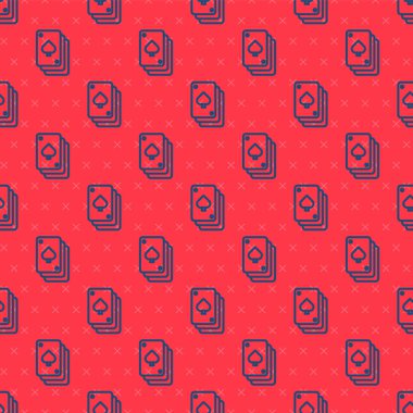 Mavi çizgi Kart simgesi oynatılıyor. Kırmızı arkaplanda kusursuz desen izole edildi. Kumarhane kumarı. Vektör.