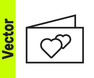 Siyah çizgi tebrik kartı simgesi beyaz arkaplanda izole edildi. Kutlama için davetiye ya da tebrik kartı şablonu. Vektör.