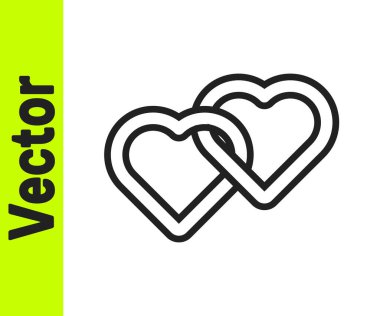 Siyah çizgi İki Bağlı Kalpler simgesi beyaz arkaplanda izole edildi. Romantik sembol, bağlanma, tutku ve düğün. Sevgililer Günü sembolü. Vektör.